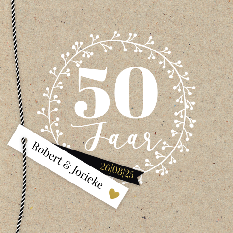 Jubileumkaart met labels en goudfolie voor 50 jaar